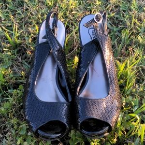 Sequined Peek-a-Boo pumps